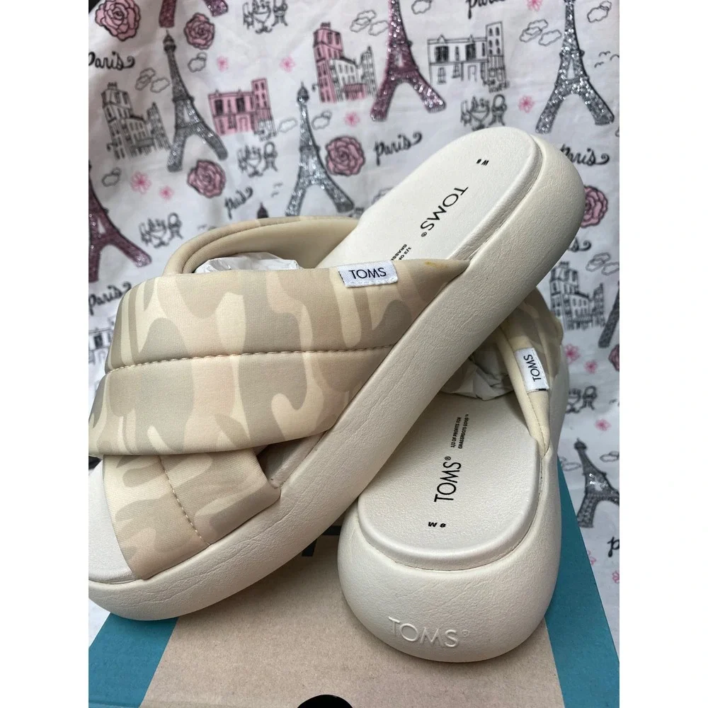 TOMS Alpargata Mallow Crossover Egret Camo Padded Slides Womens 8 10018260